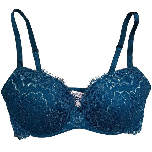 Victoria's Secret Dream Angels Padded Wireless No-Wire Bra 32DD 32 DD Blue Lace - Picture 1 of 10